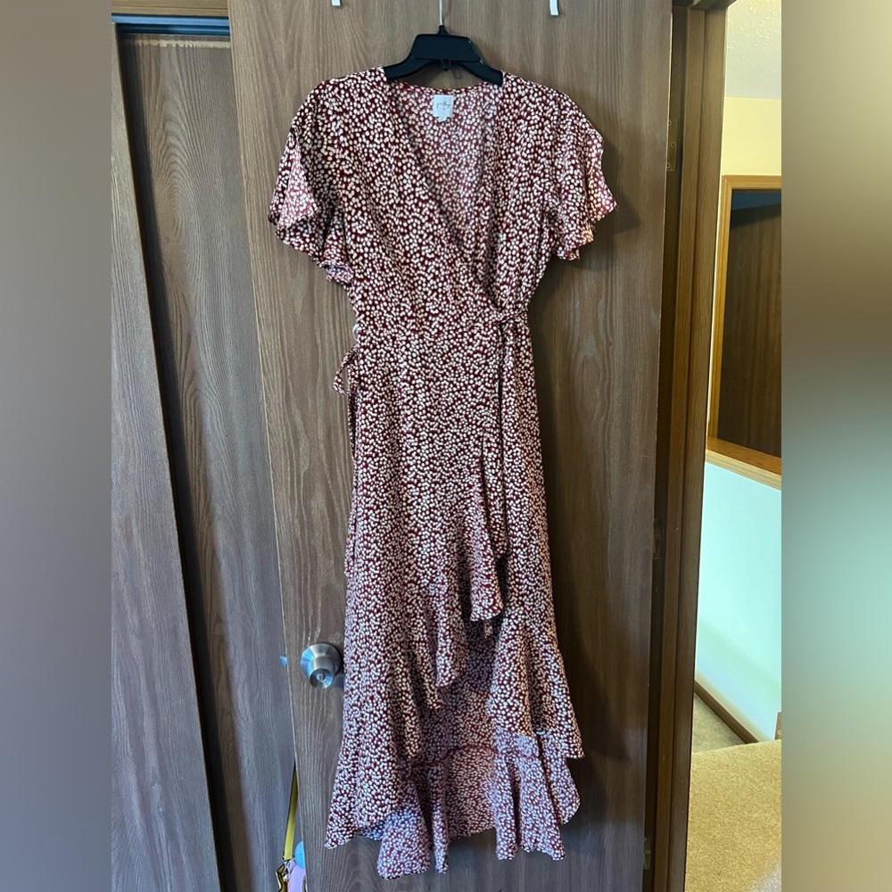 Princess Polly red floral wrap dress